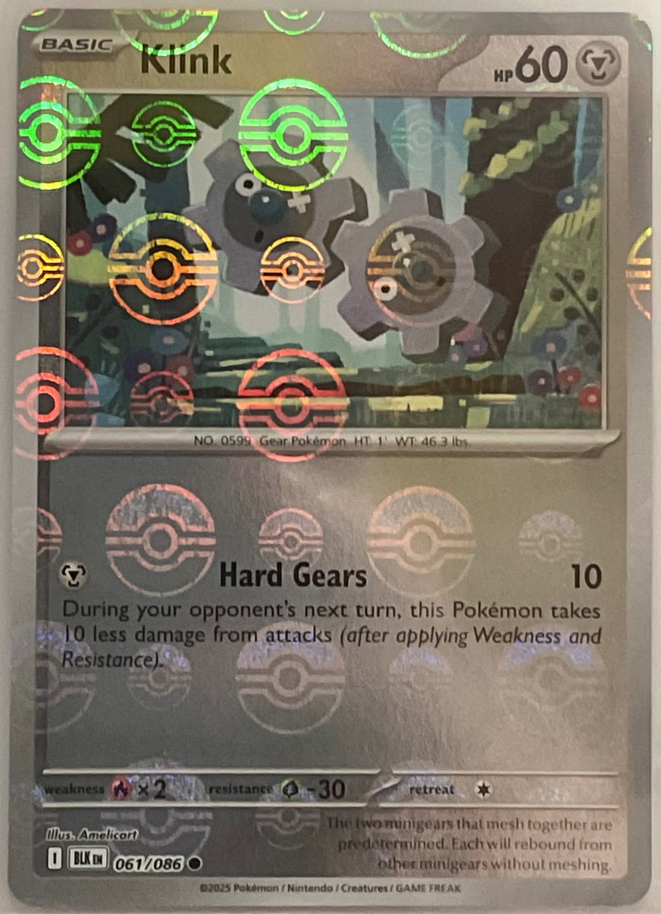 Pokémon trading card featuring Klink with Pokéball symbols and text.