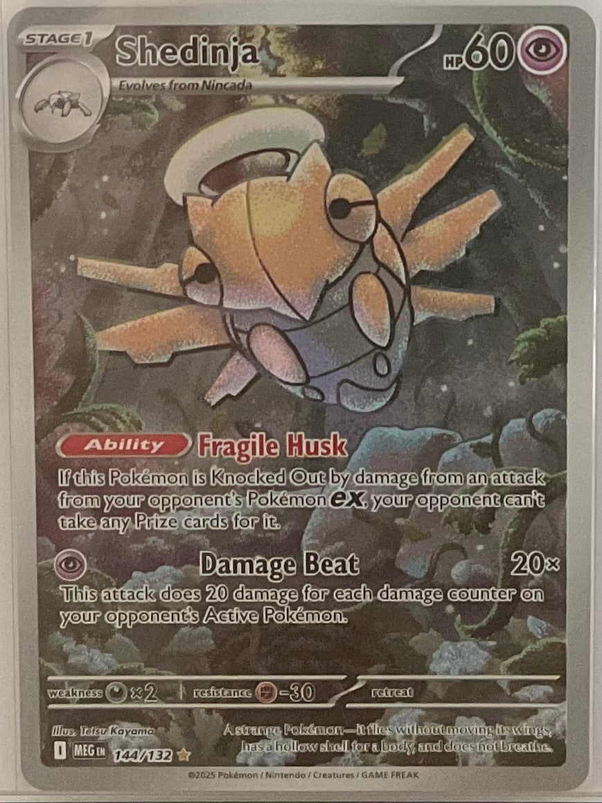 Pokémon trading card featuring Shedinja with detailed artwork and text.