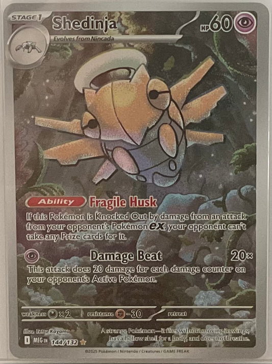 Pokémon trading card featuring Shedinja with detailed artwork and text.