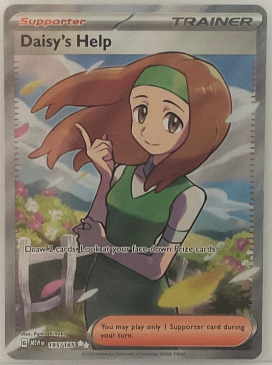 Trading card featuring a character named Daisy with a scenic background