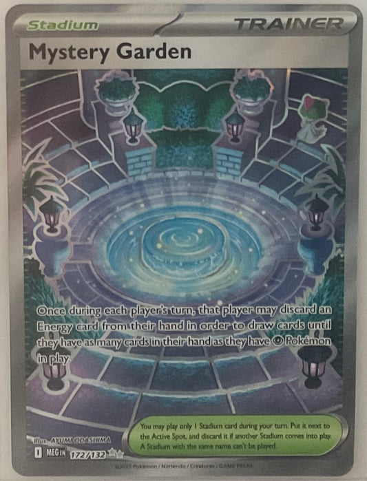 Pokémon trading card featuring a garden scene with text