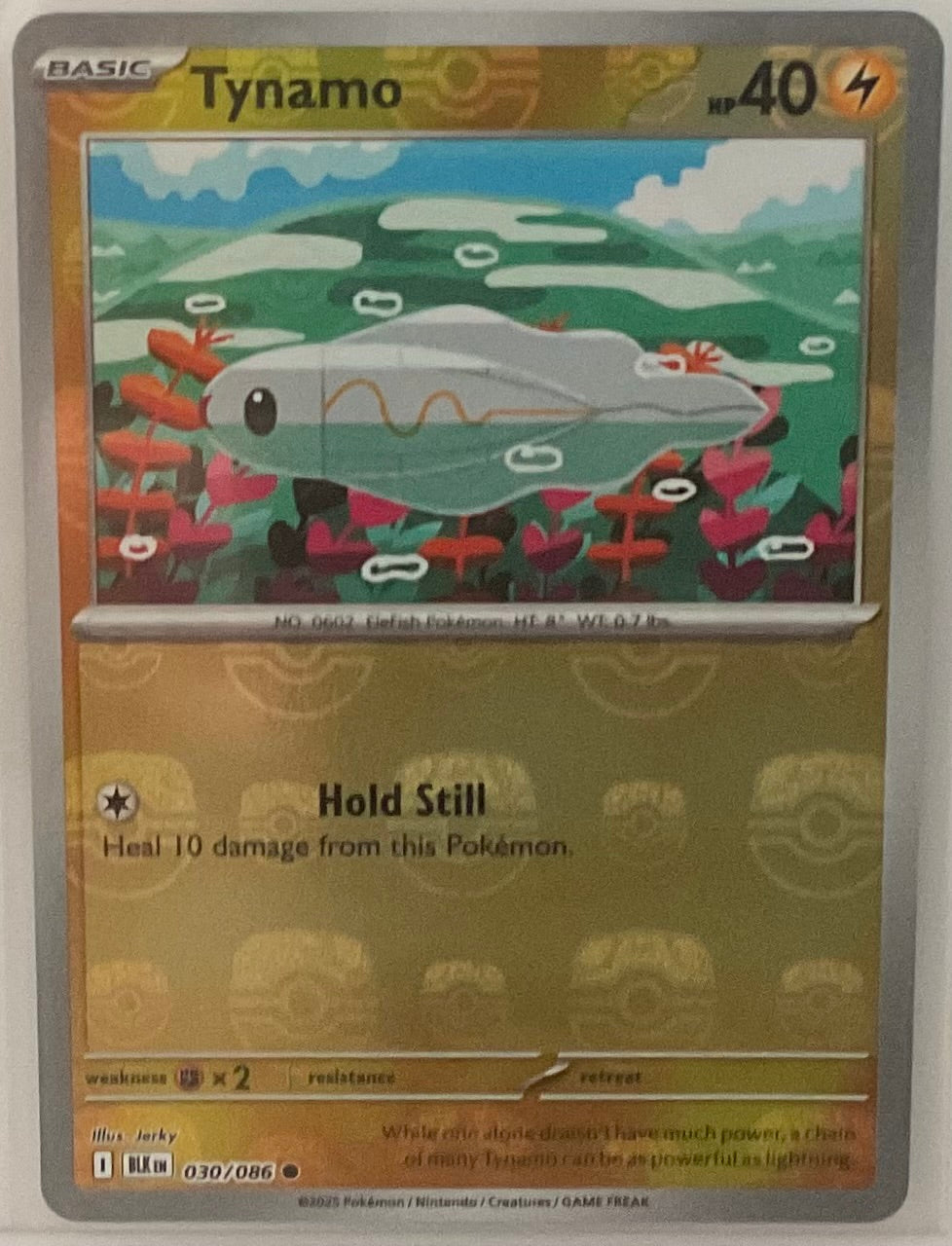 Pokémon trading card featuring Tynamo with a scenic background