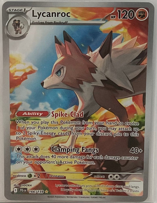 Pokémon trading card featuring Lycanroc with detailed artwork and text.