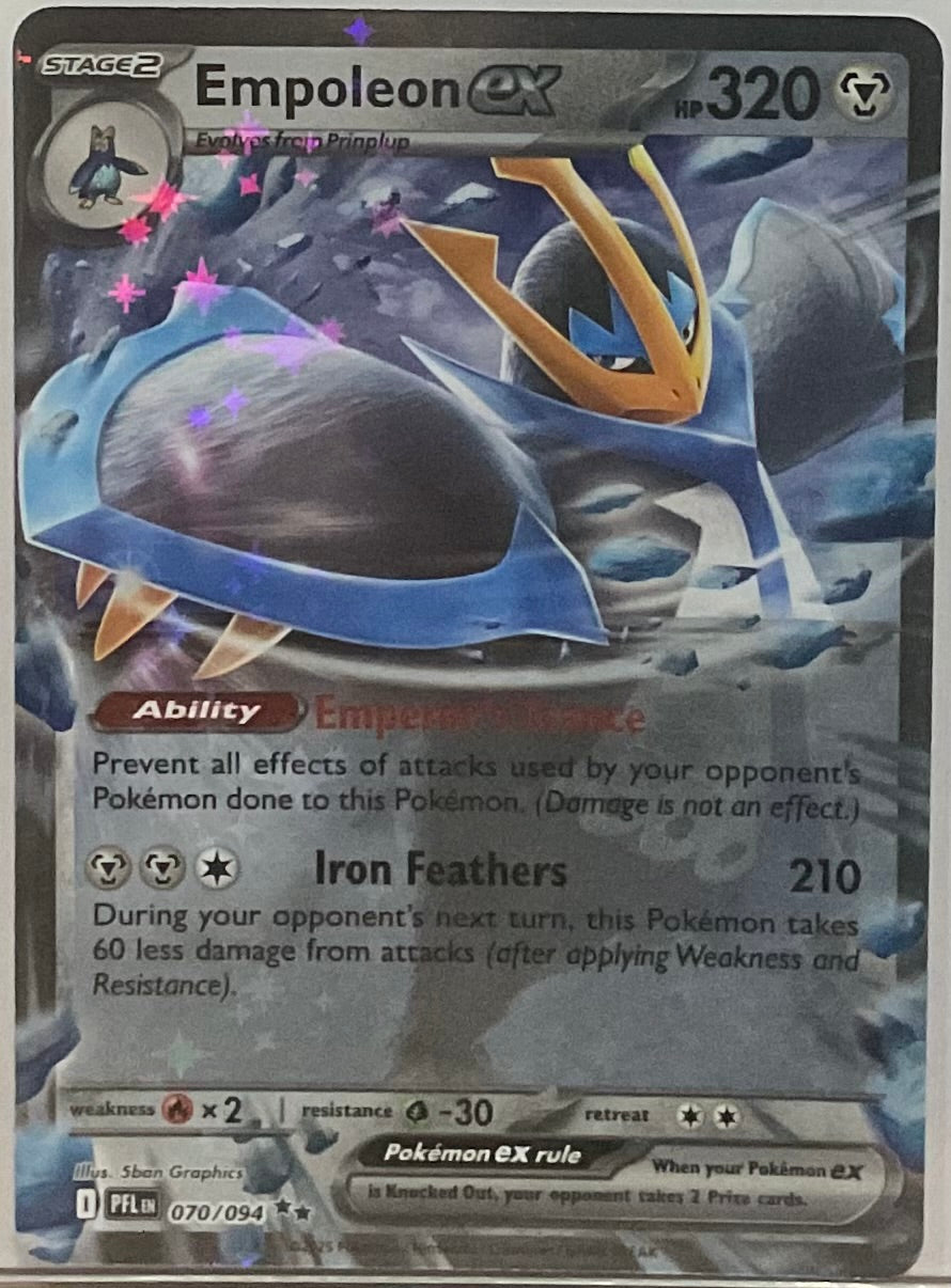Trading card featuring Empoleon EX with detailed artwork and text.