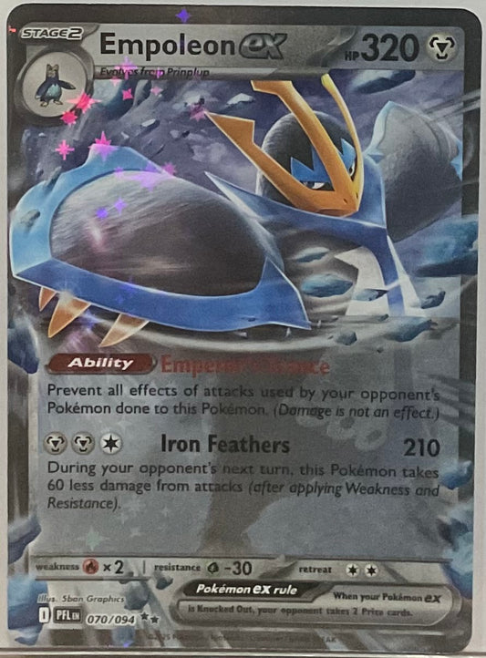 Trading card featuring Empoleon EX with detailed artwork and text.