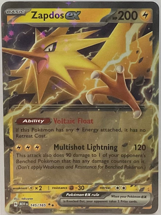 Pokémon trading card featuring Zapdos EX with detailed text and graphics.