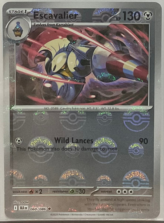 Pokémon trading card featuring Escavalier with detailed artwork and text.