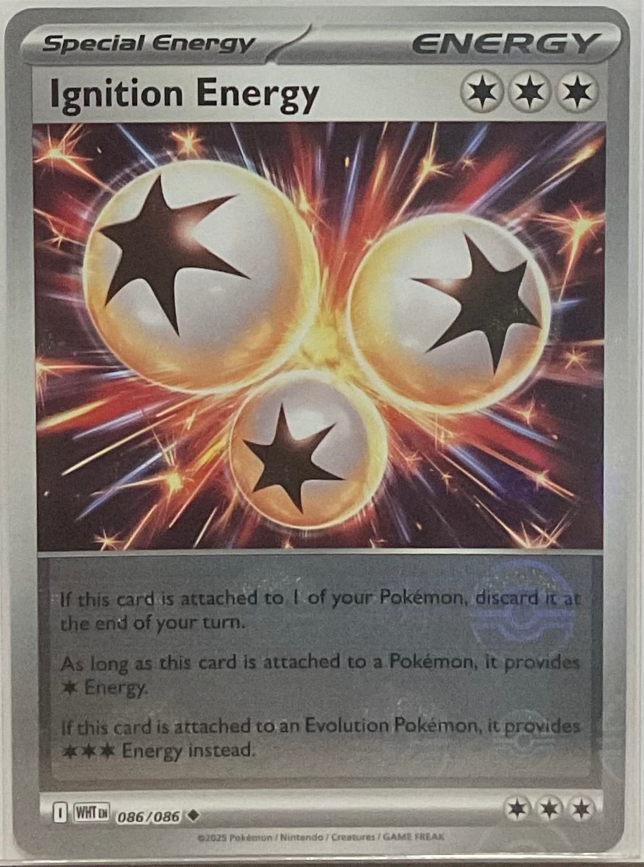 Pokémon trading card featuring 'Ignition Energy' with star symbols and energy text.