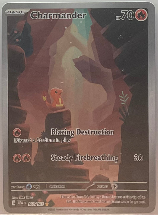 Charmander trading card with rock formation background