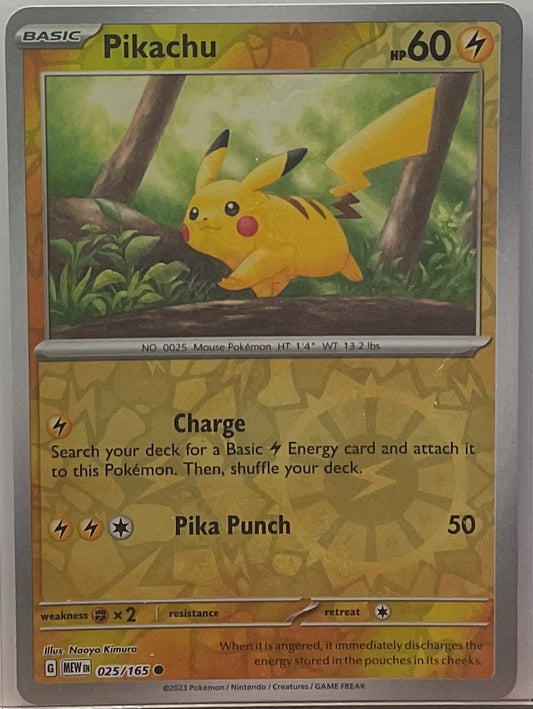 Pikachu trading card with game details and artwork