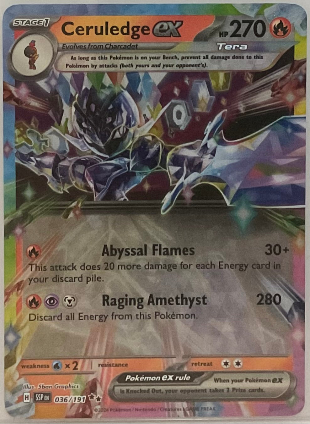 Pokémon trading card featuring Ceruledge EX with detailed artwork and text.