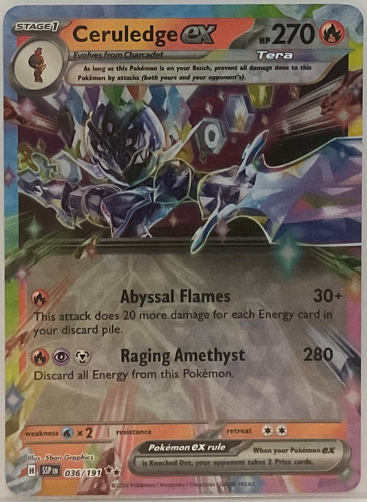 Pokémon trading card featuring Ceruledge EX with detailed artwork and text.