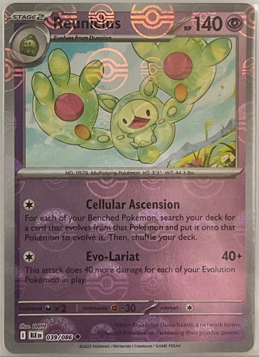 Pokémon trading card featuring a green creature with a purple border